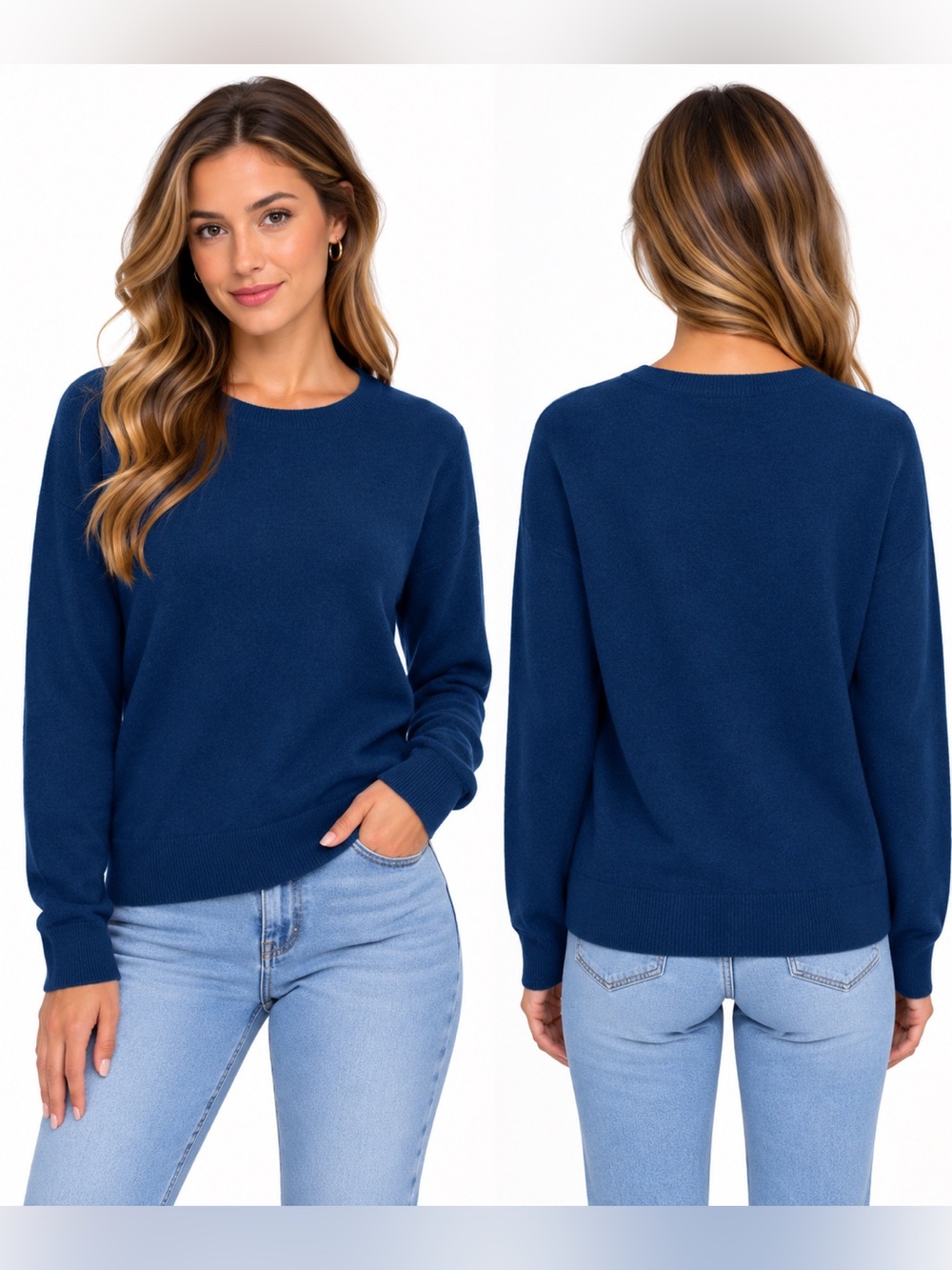 Vintage Danielle Martin 100% Cashmere Mock Neck Blue
